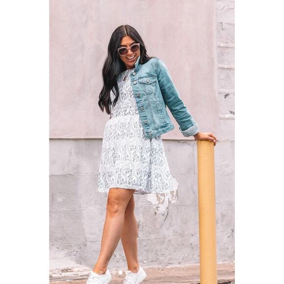 Loft Floral Cutout Back Mini Dress Square Neck Womens 12 New Blue White - Picture 2 of 14